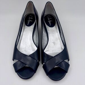 Cole Haan Women's Black Leather Crisscross Peep Toe Flats | 9.5AA